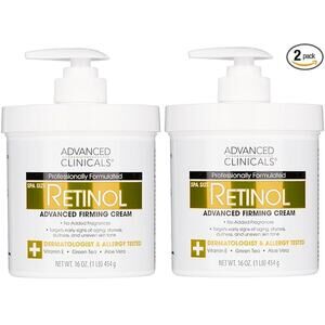 NEW Advanced Clinicals Retinol Lotion 16oz Face & Body Moisturizer (2-Pack)